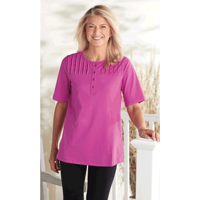 Short-Sleeve Pintuck Top, , large