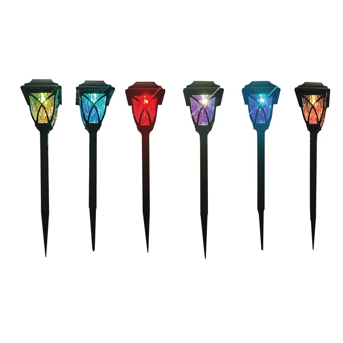 Set of 6 Color-Changing Solar Stake Lights, , large