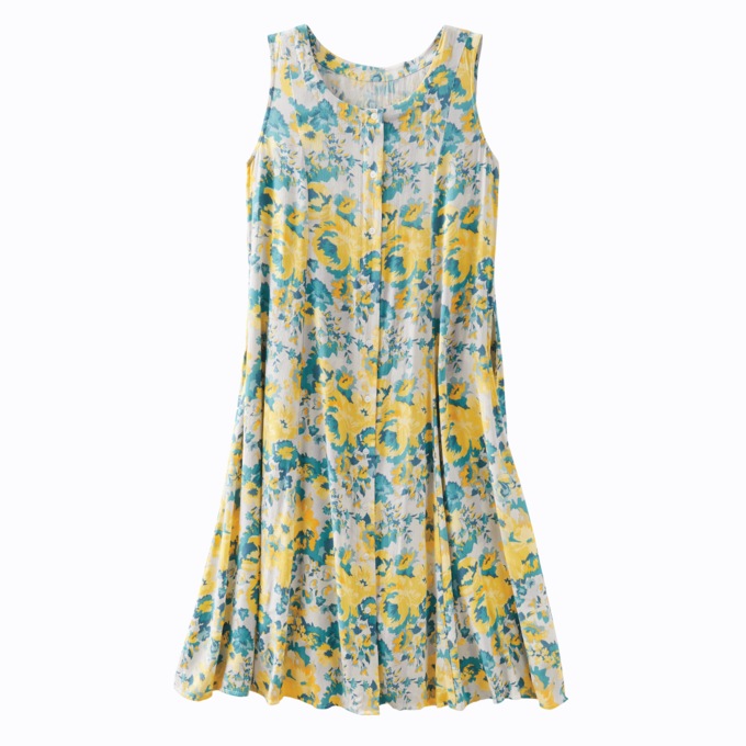 Sleeveless Button-Front Printed Dress, , large