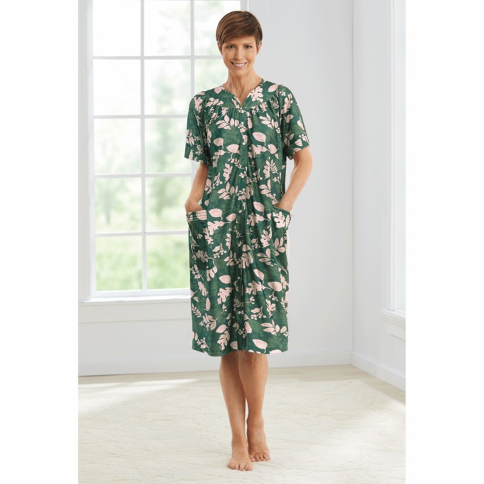 Short-Sleeve Snap-Front Duster with Pockets, , large