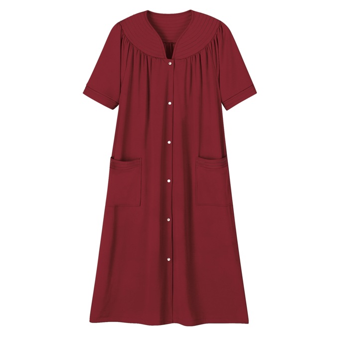 Short-Sleeve Snap-Front Duster with Pockets, , large