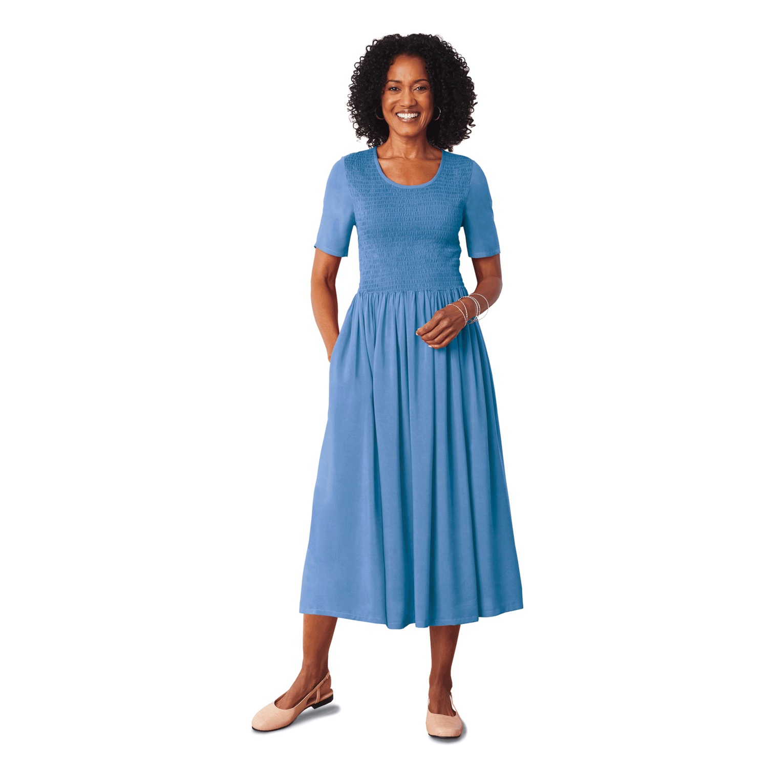 Smocked Waist Long Sleeve Dress