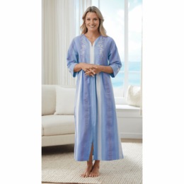 Embroidered Seersucker Maxi Lounger, , large