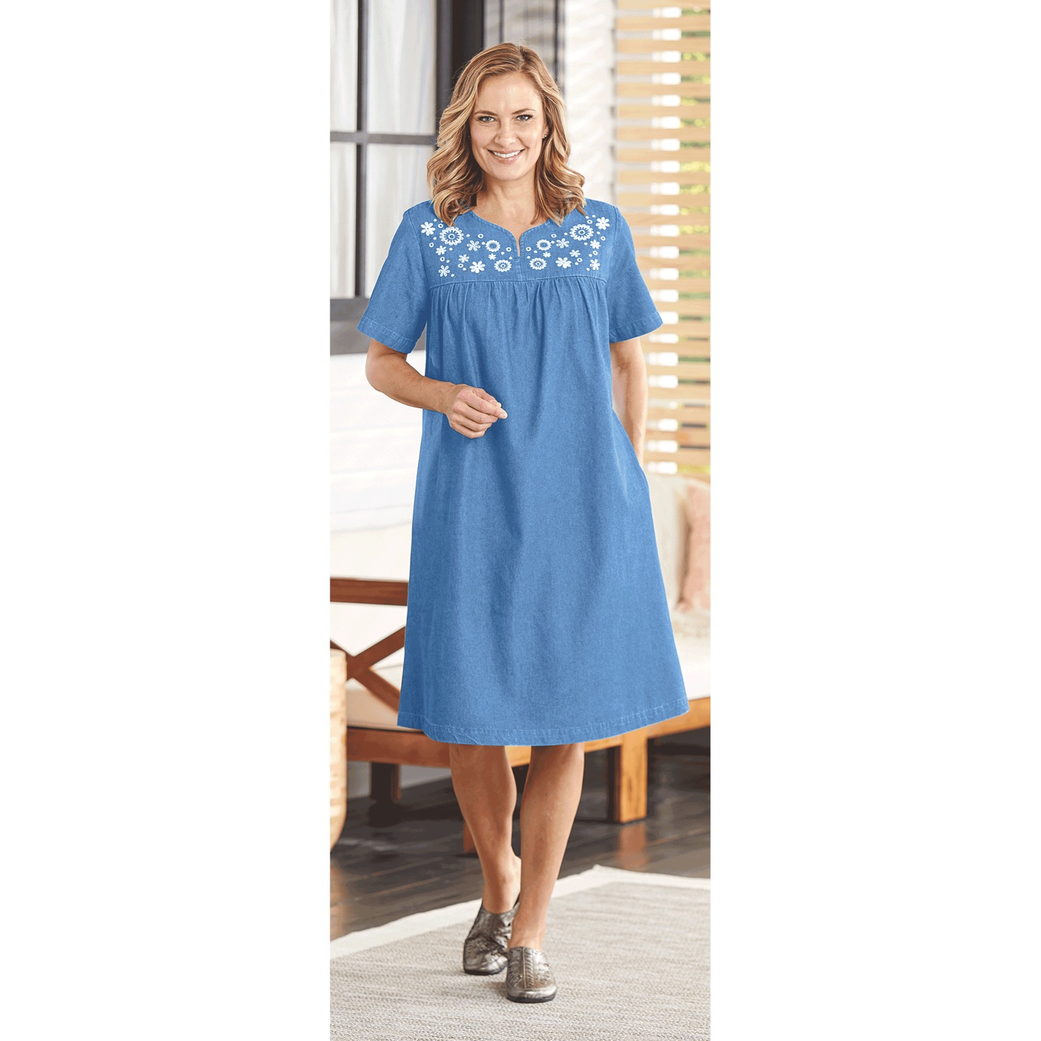 Short Sleeve Denim Patio Dress Carol Wright
