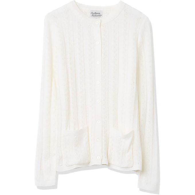 Cable Knit Cardigan, White, large