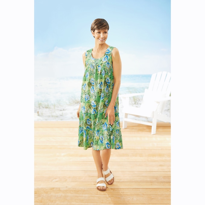 crinkle cotton dress Starcrest Crinkle Cotton Patio Dress, Green/Blue/Purple, Plus Size