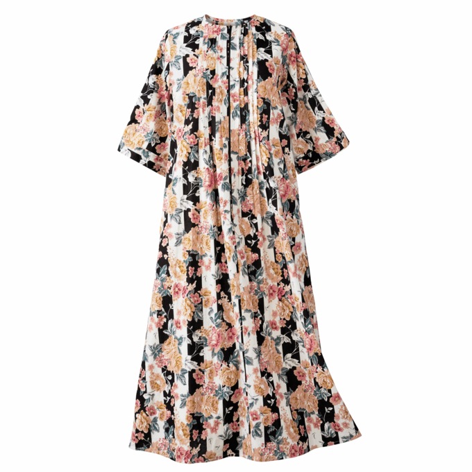Long, Zip-Front Caftan, Black, large