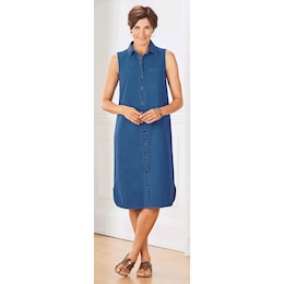Button-Front Denim Dress, , large