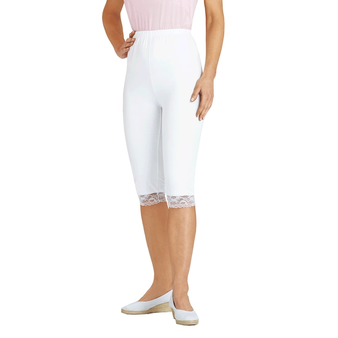 Lace-Trimmed Clam Diggers, White, large