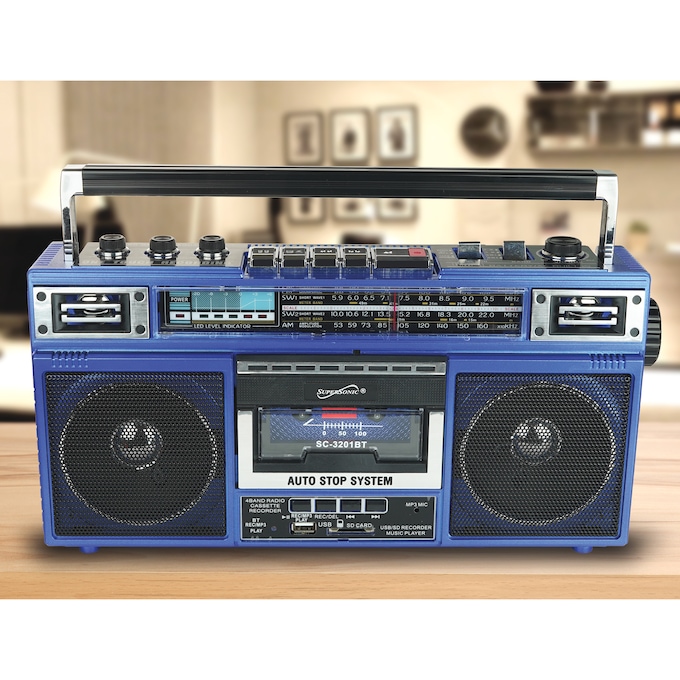 Supersonic 4-Band Radio and Cassette Player with Bluetooth, Blue, large