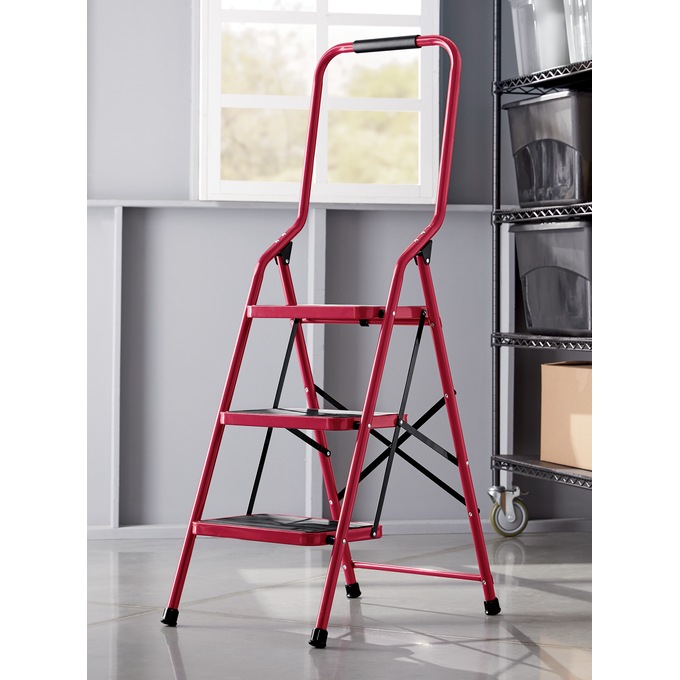 3-Step Ladder, Red, large