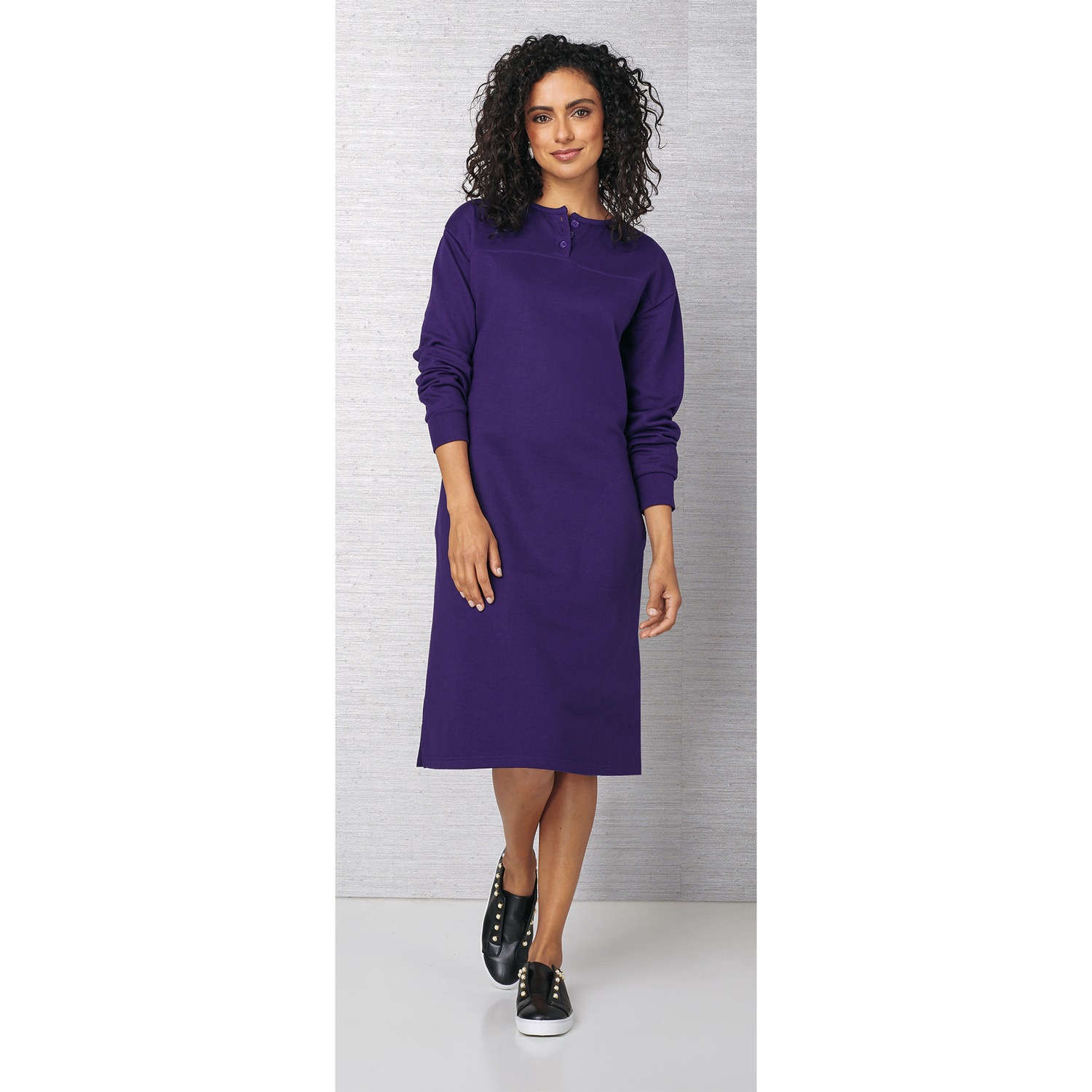 Henley Sweatshirt Dress Solid Carol Wright