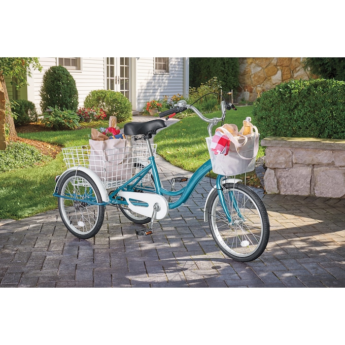 Adult Tricycle with Two Baskets, Teal, large