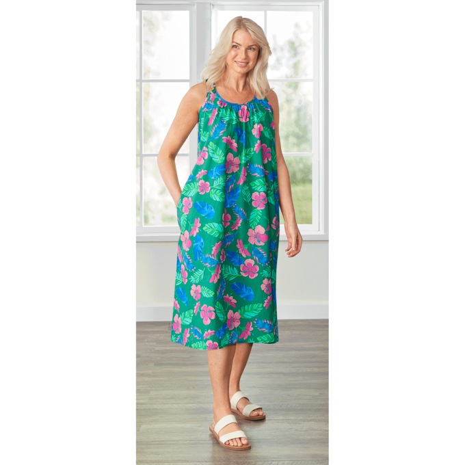 Free-Flowing Shift Dress, Green Multi, large