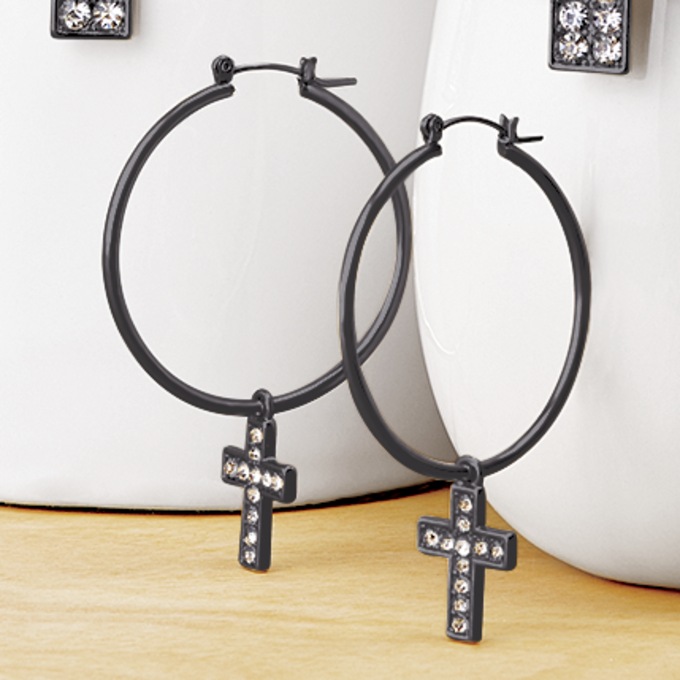 Crystal Cross Earrings, , large