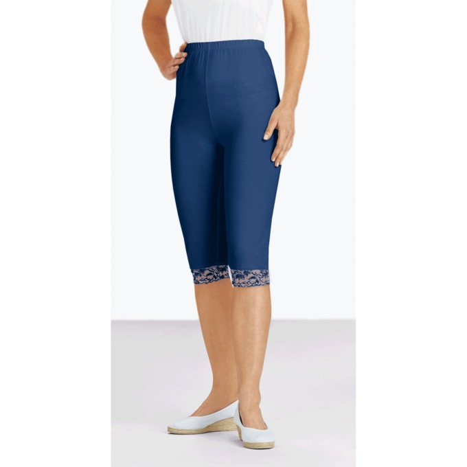 Lace-Trimmed Clam Diggers, Navy, large