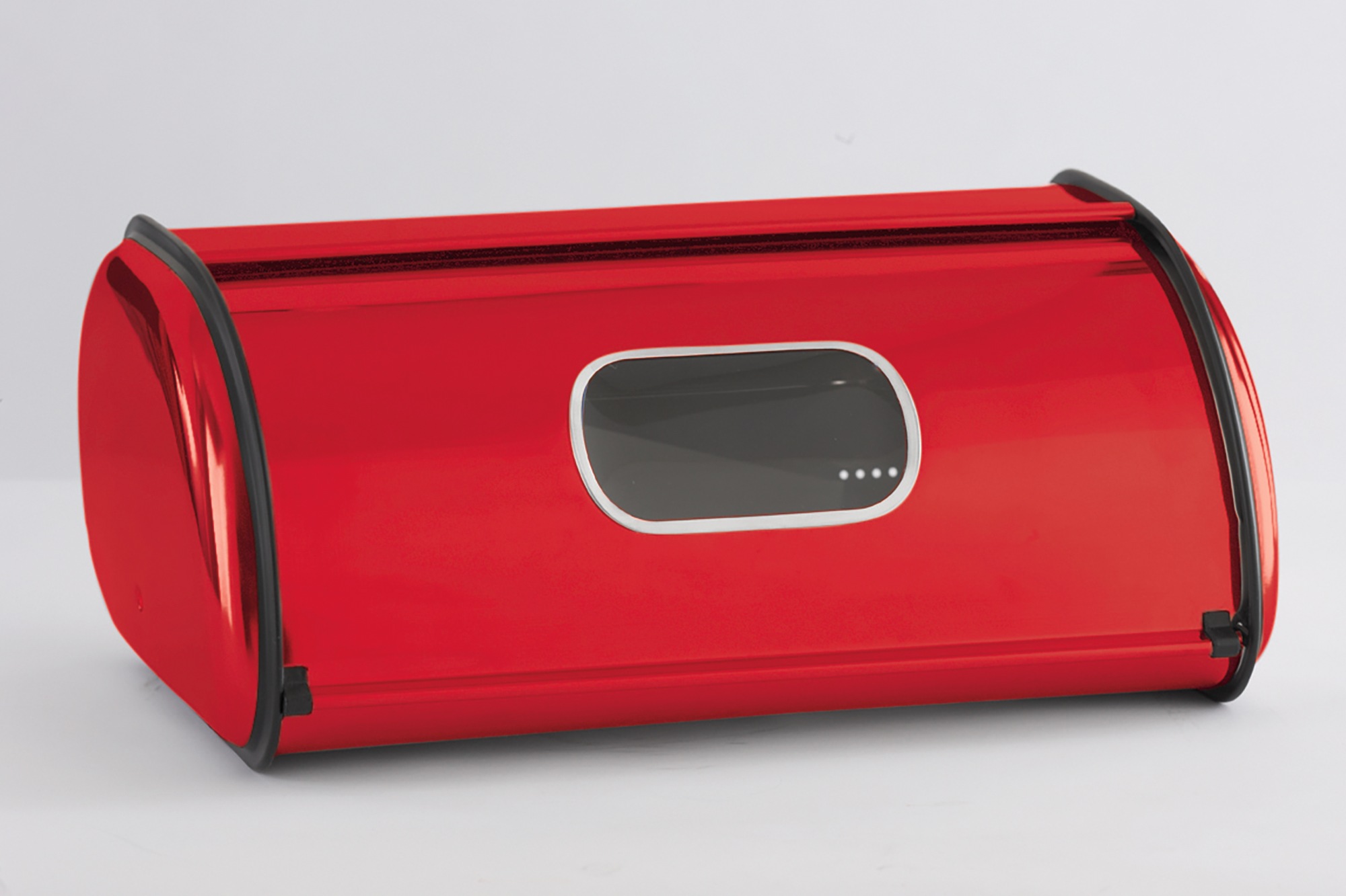 Stainless Steel Breadbox with Window, Red, large