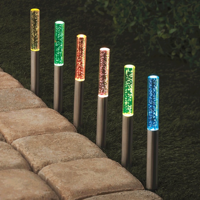 Set of 6 Solar LED Yard Lights, , large