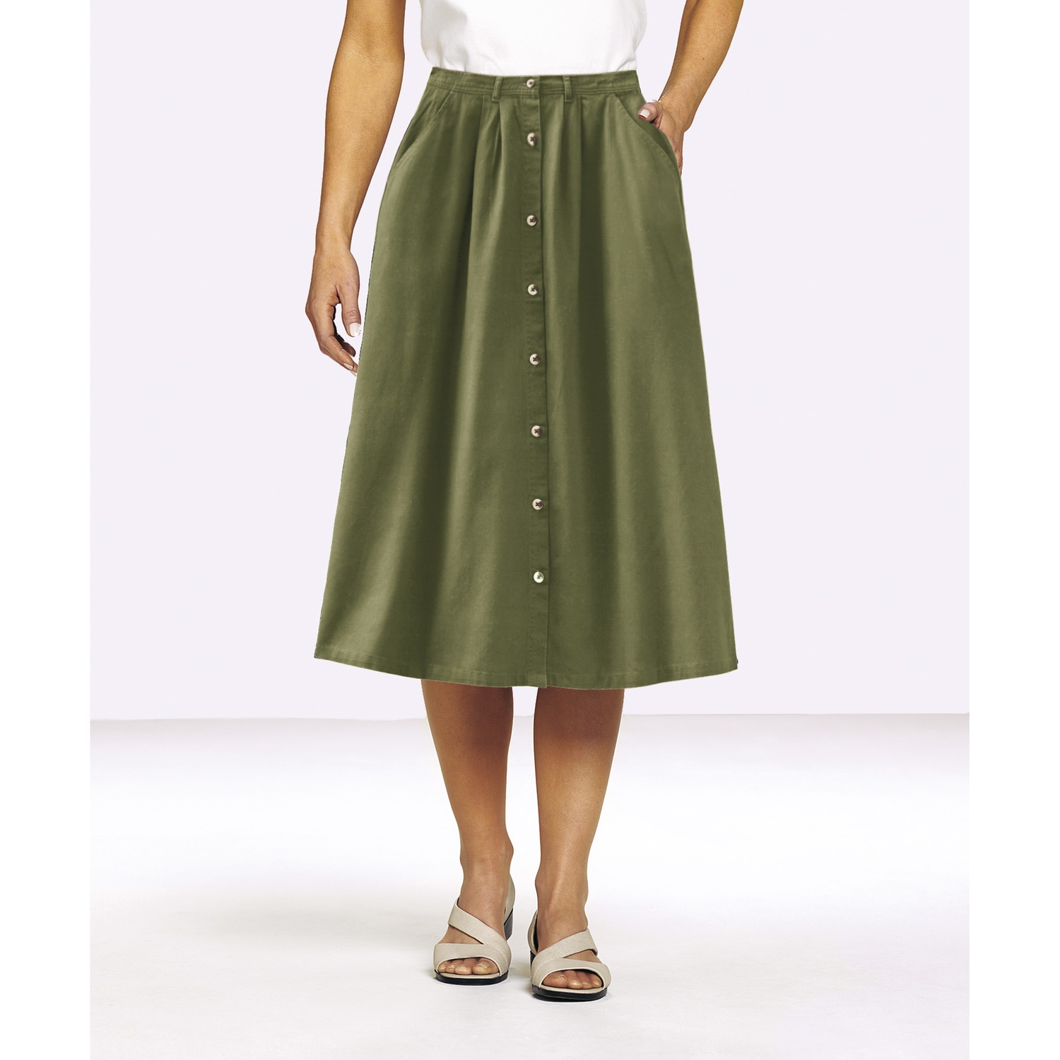 Button Front Denim Skirt