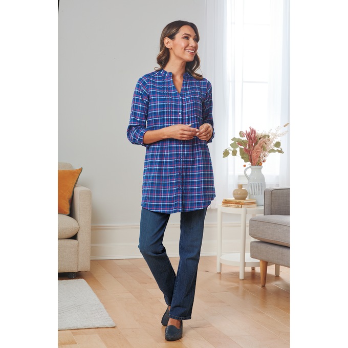 Pintuck Flannel Shirt, , large