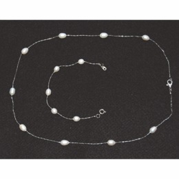 Pearl Necklace &amp; Bracelet Set, , large