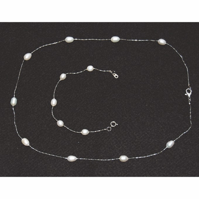 Pearl Necklace & Bracelet Set, , large