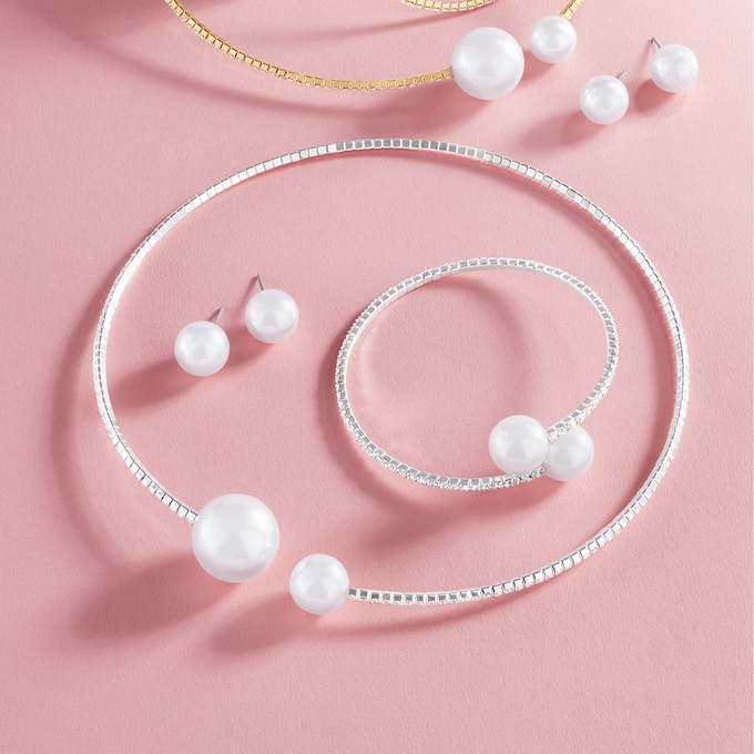 Faux-Pearl Crystal Jewelry Set , , large