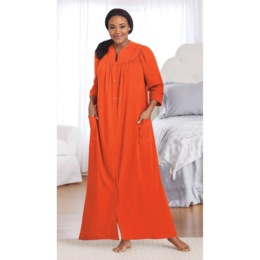 Long Snap Front Terry Robe, , large