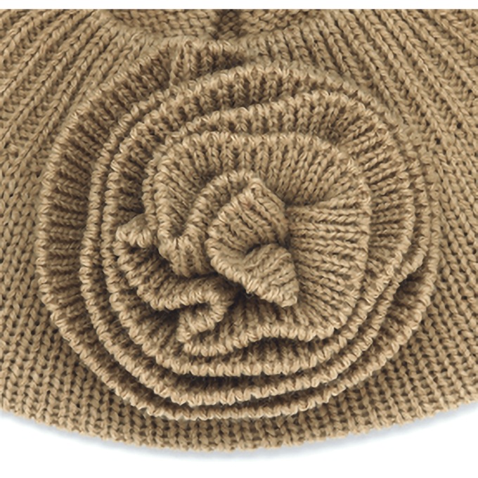 Knit Flower Beret, Tan, large