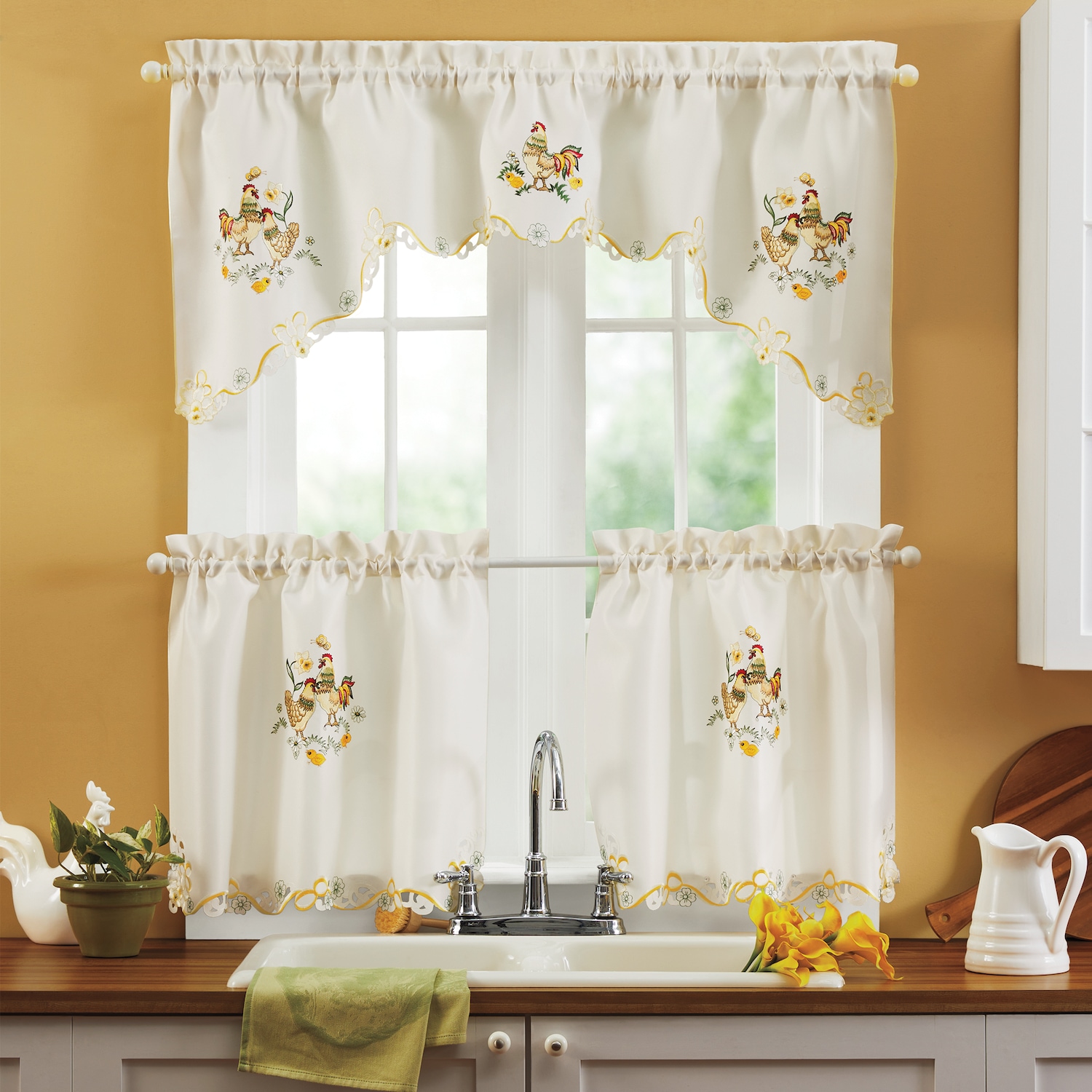 3Piece Rooster Kitchen Curtain Set Carol Wright