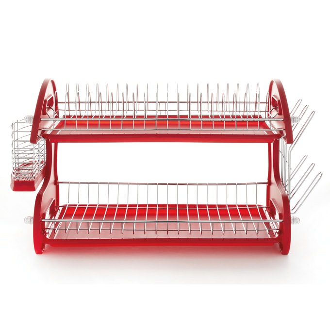 Space-Saving 2-Tier Dish Drying Rack with Utensil Holder, , large