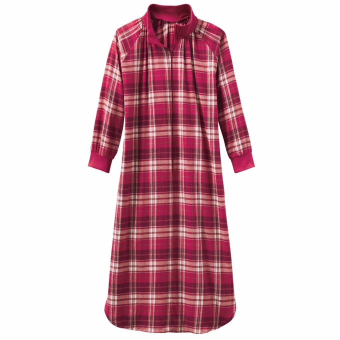 Flannel Zip-Front Lounger, Red, large