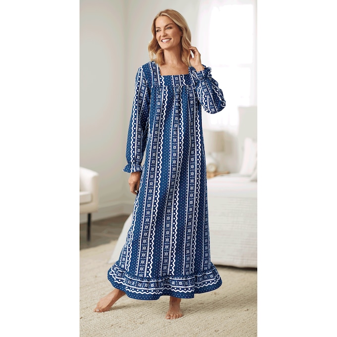 Square-Neck Flannel Nightgown, , large
