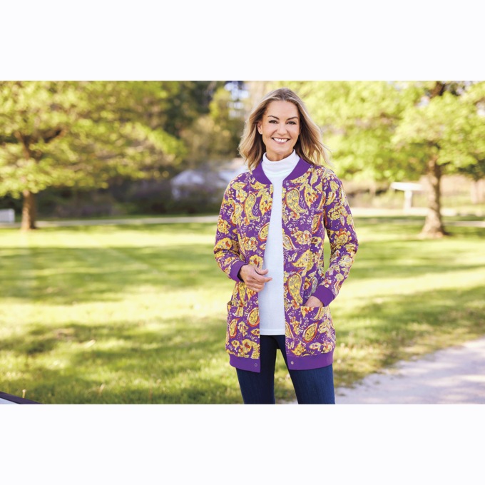 Carol Wright Women s Snap Front Cardigan Print Size 3X Cotton Polyester Buttercup