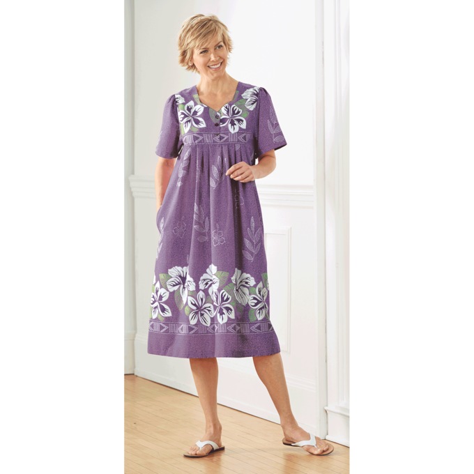 Border Print Patio Dress, Violet Mist Bold Floral, large