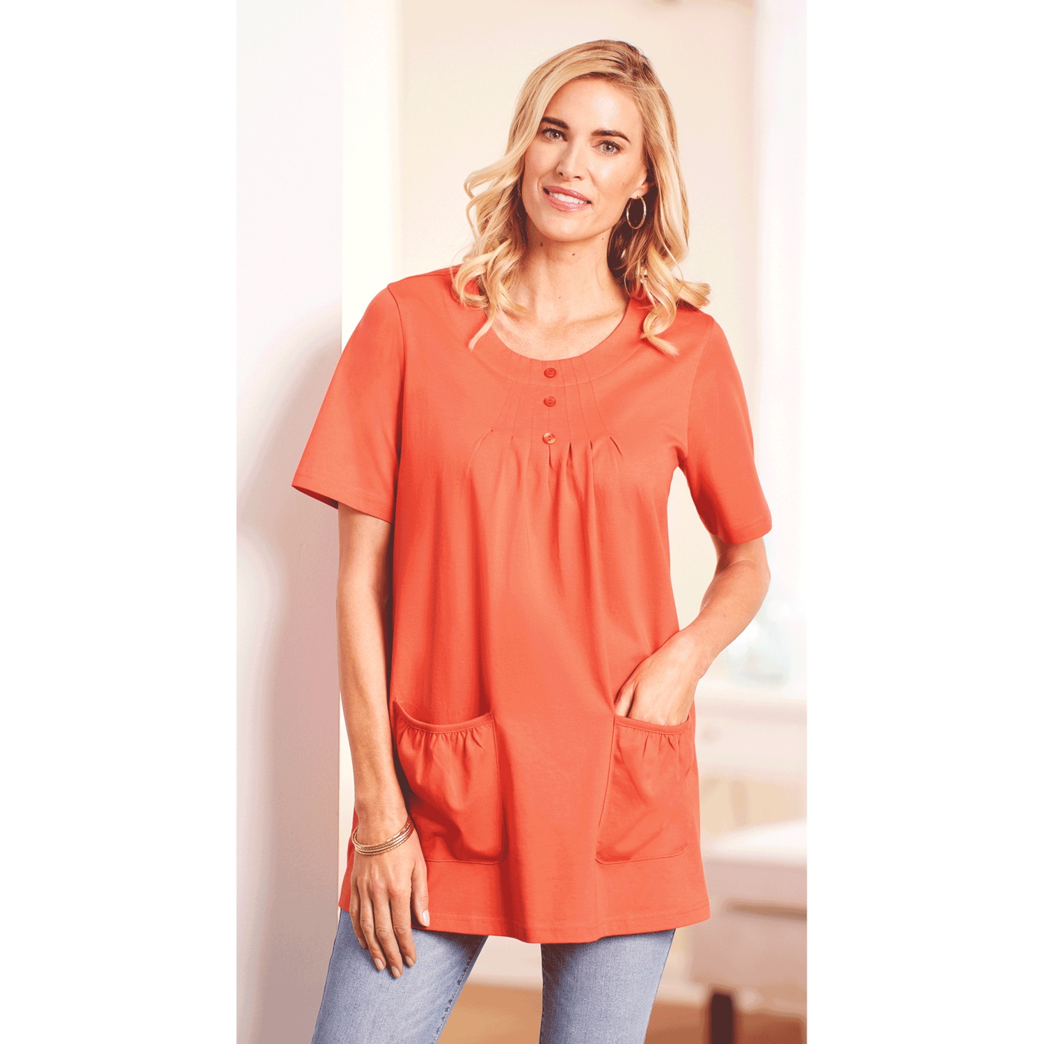 Knit Tunic with Patch Pockets Solid Carol Wright