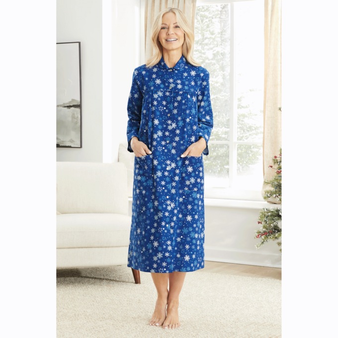 Cozy Cotton Flannel Duster with Pockets, , large