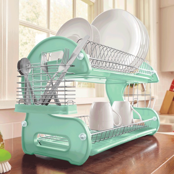 Space-Saving 2-Tier Dish Drying Rack with Utensil Holder, , large