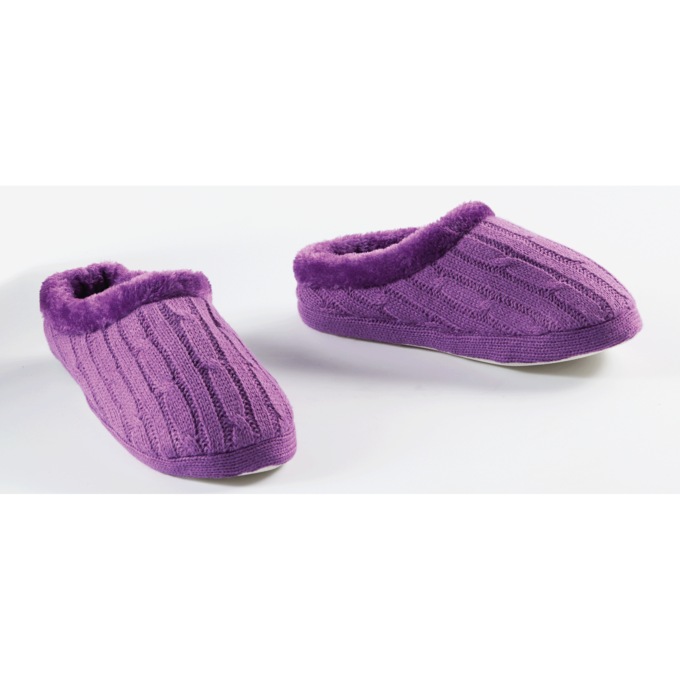 Cable-Knit Slipper, Purple, large