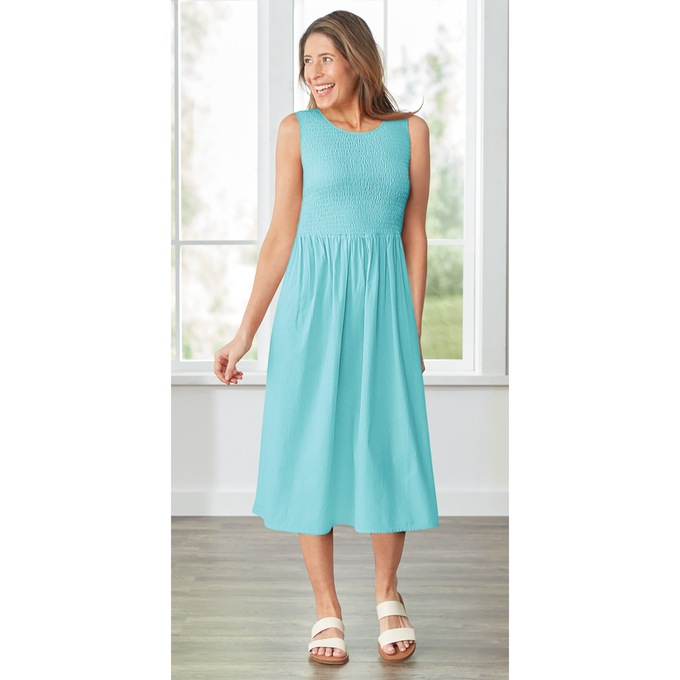 Smocked Bodice Sundress, Aqua, large