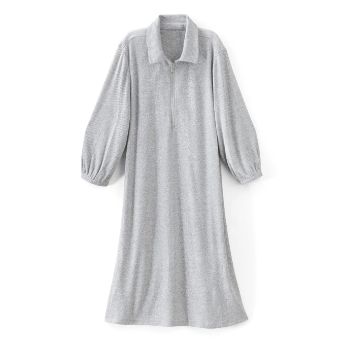 Collared Rib Knit Dress, , large