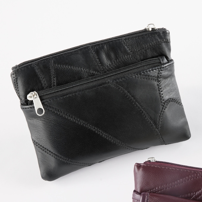 Patchwork Leather Wallet, Black, large
