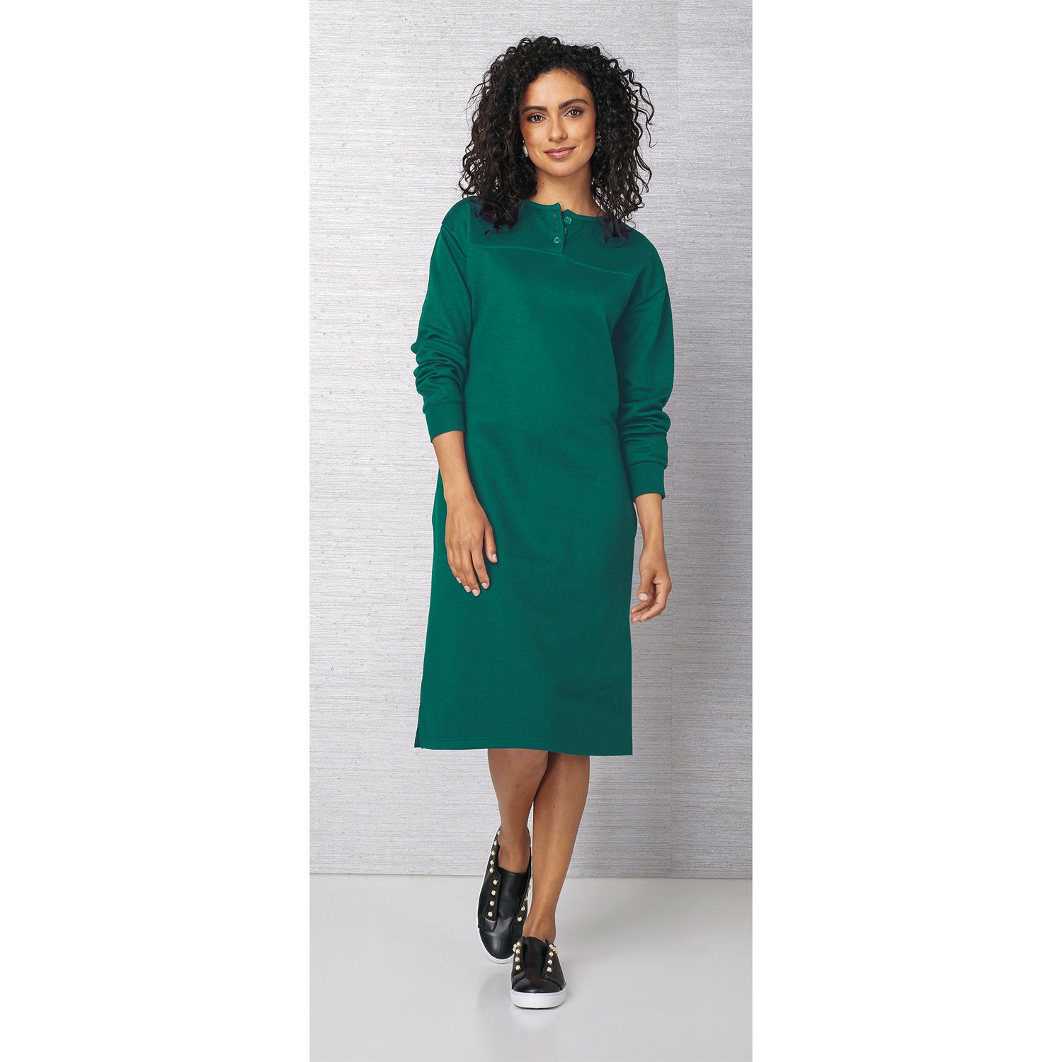 Henley Sweatshirt Dress Solid Carol Wright
