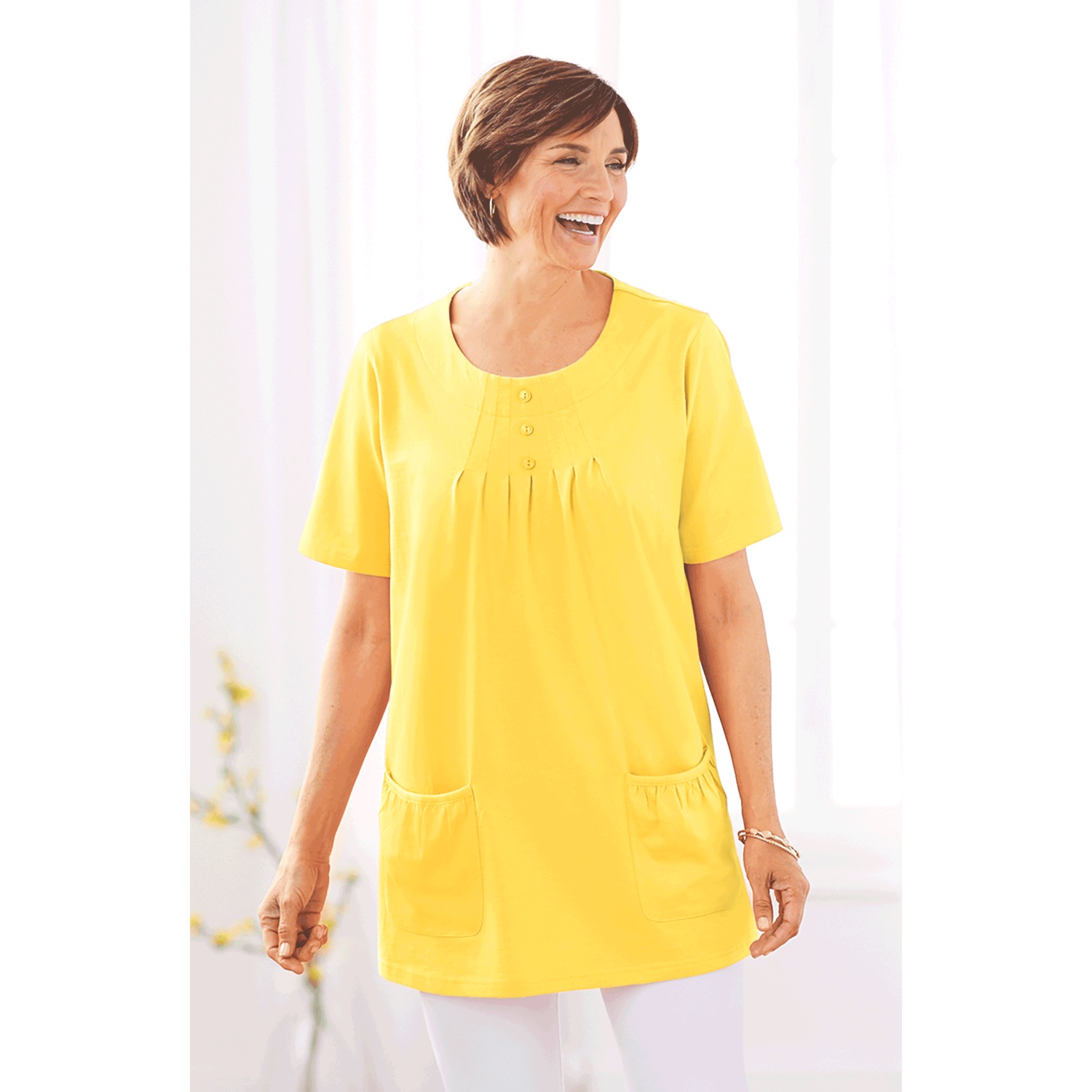 Knit Tunic with Patch Pockets Solid Carol Wright