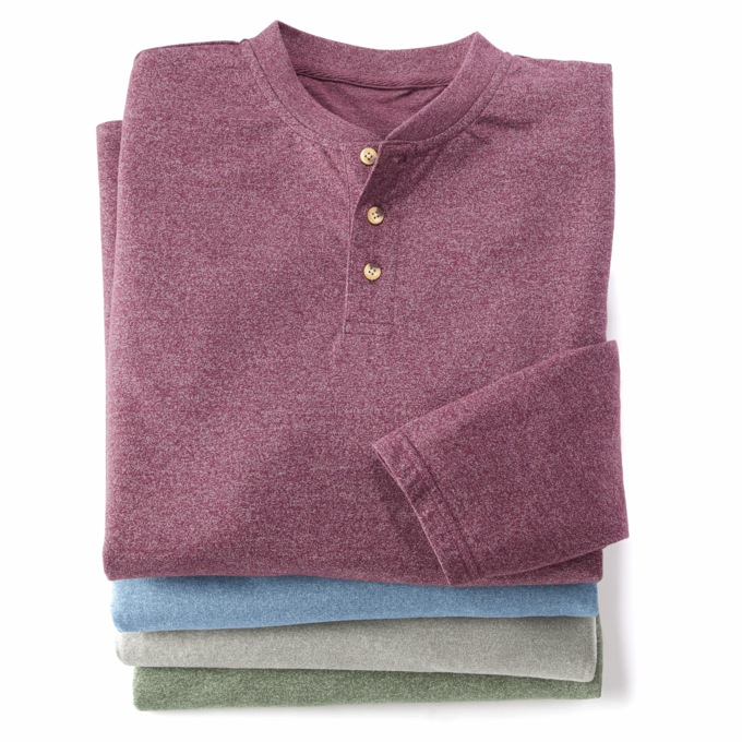 Marled Knit Henley Pullover, , large