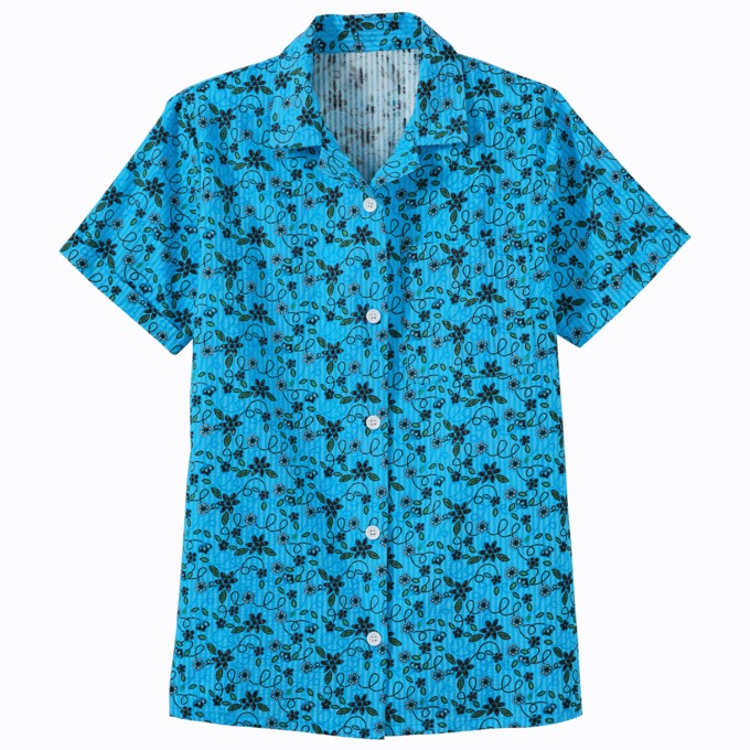Seersucker Print Blouse, Turquoise, large