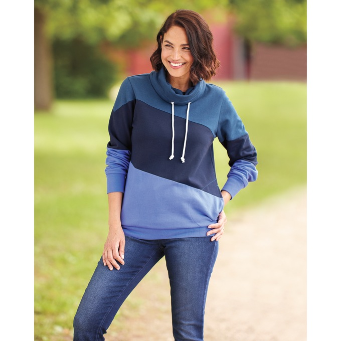 Colorblock Cowl-Neck Sweatshirt, , large