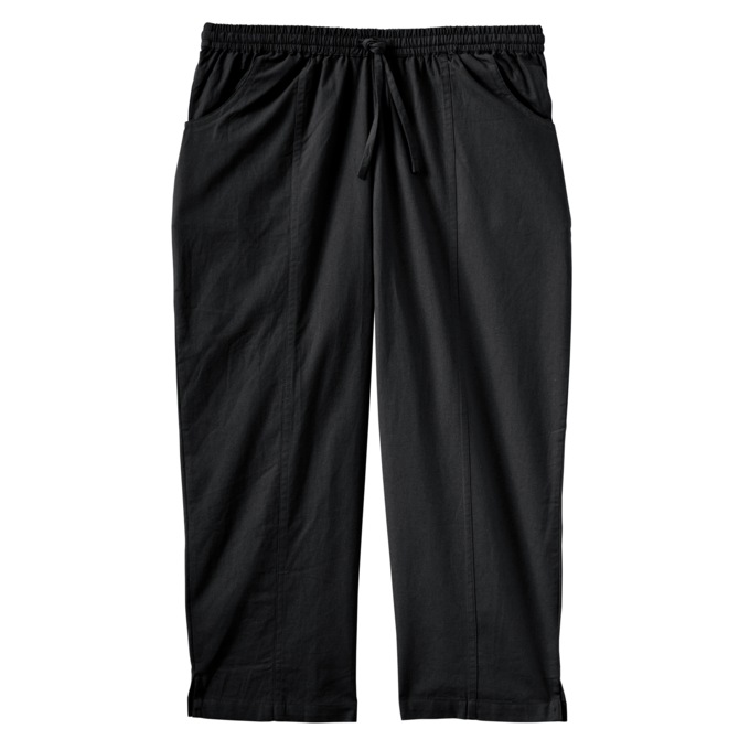 Drawstring Cotton Capris, Black, large