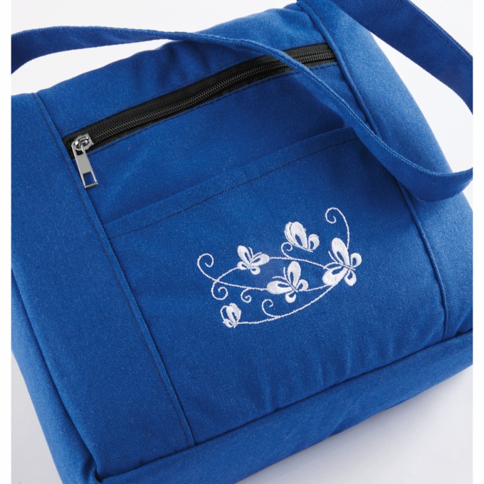 Denim Embroidered Bag, , large