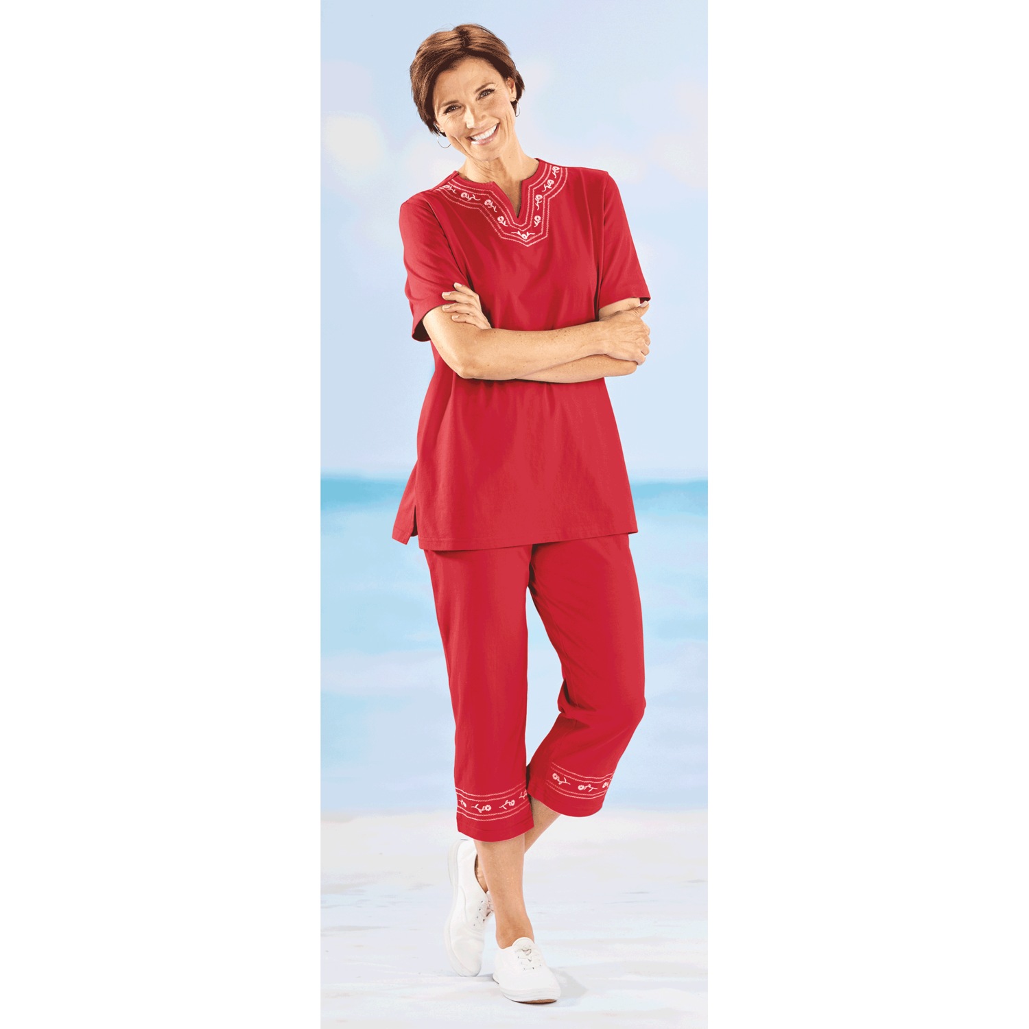 Embroidered Capri Set Carol Wright